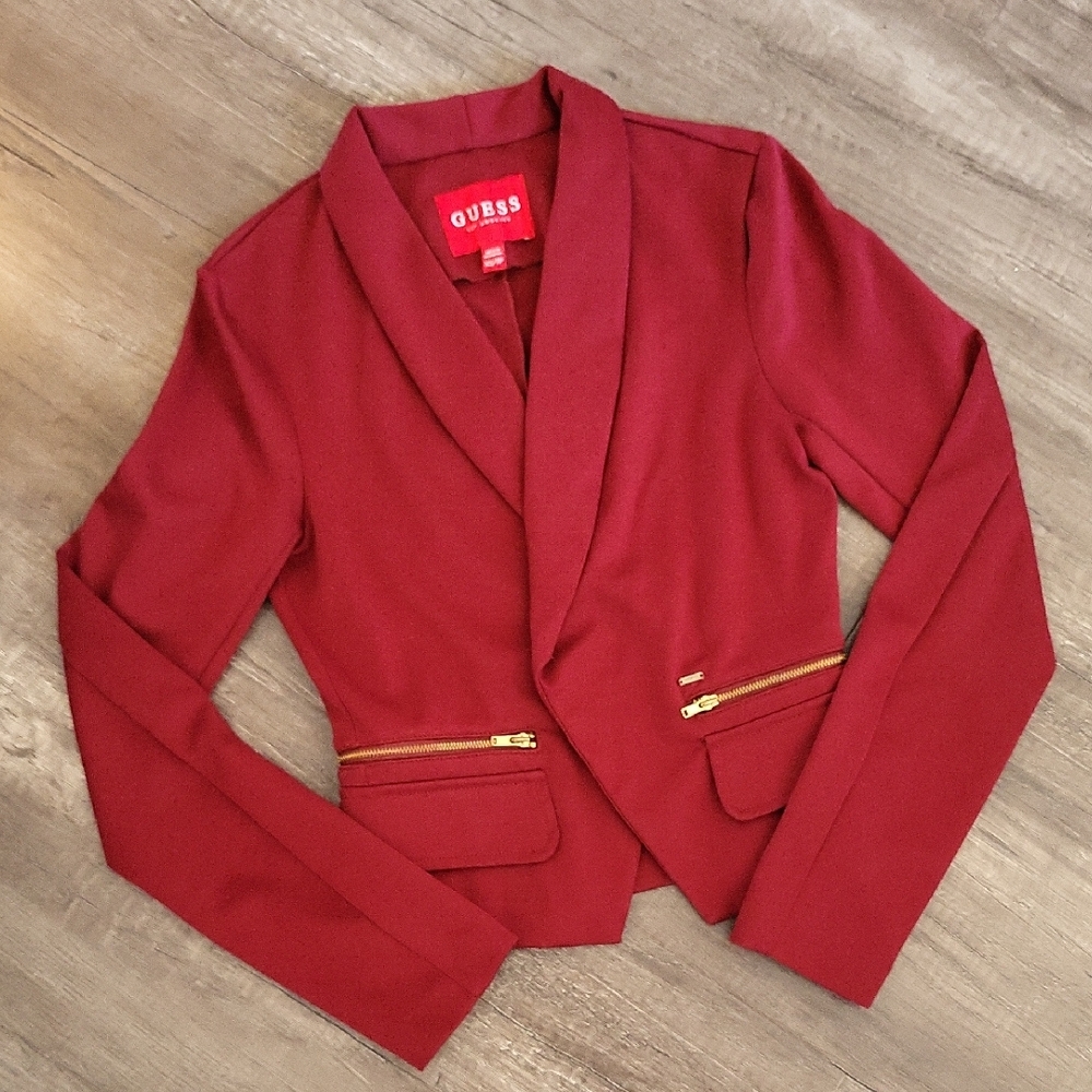 GUESS Burgundy Blazer with Gold Accents